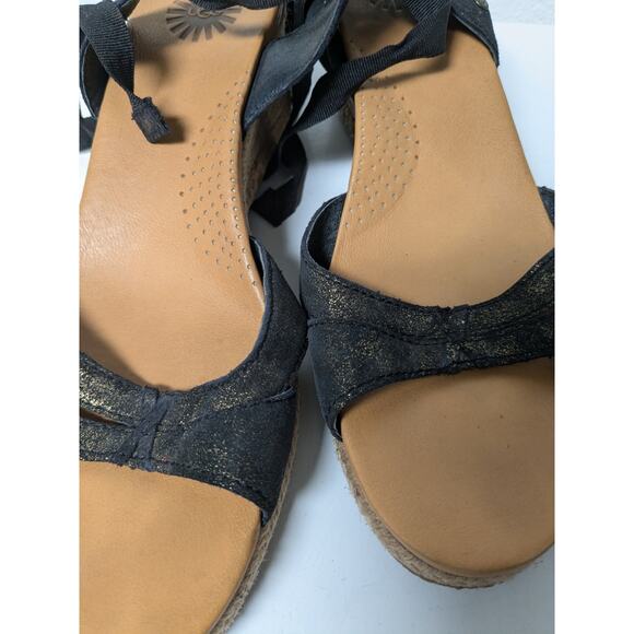 UGG black leather espadrilles wedge sandals 1006823 women's size 8.5 - Picture 14 of 14